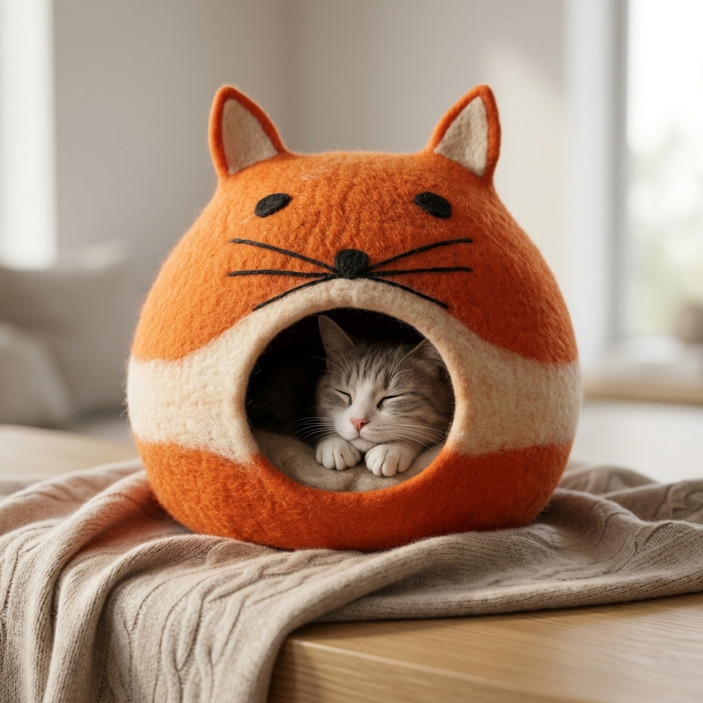 Fox Shaped Wool Cat Cave Bed