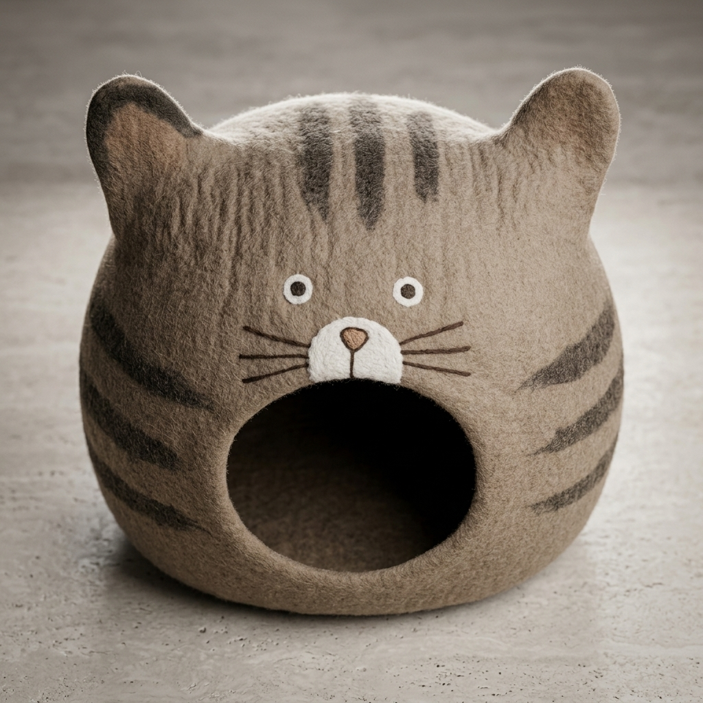 Tabby Cat Face Wool Cat Cave Bed