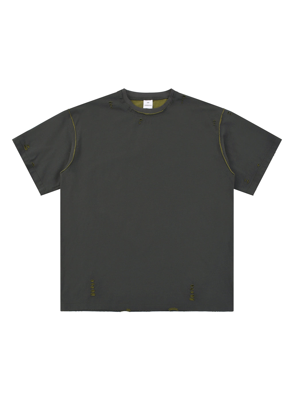 Dark Grey with Army Green Unisex Hand-Frayed Reversible T-Shirt front view