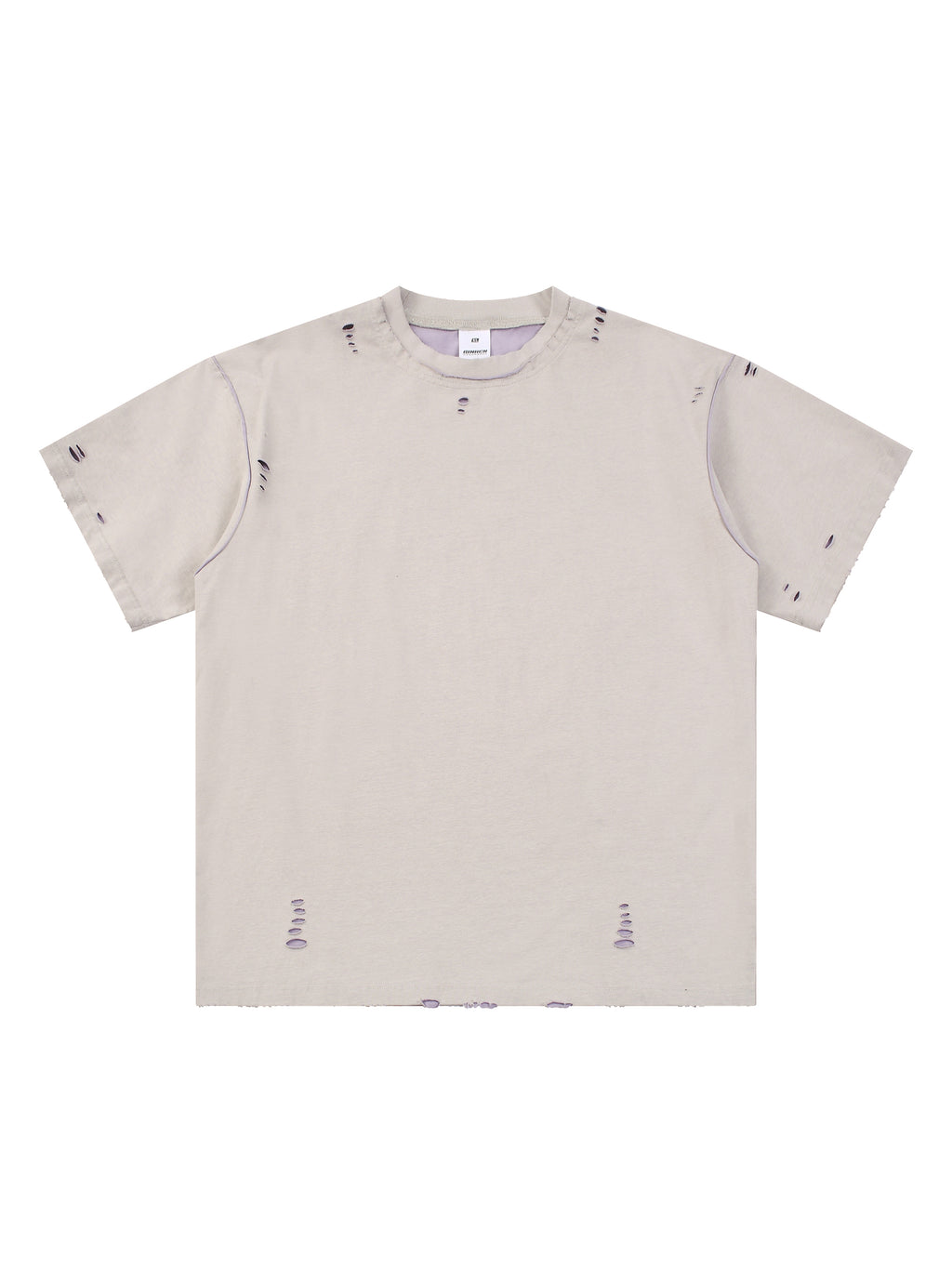 Light Grey with Purple Unisex Hand-Frayed Reversible T-Shirt front view