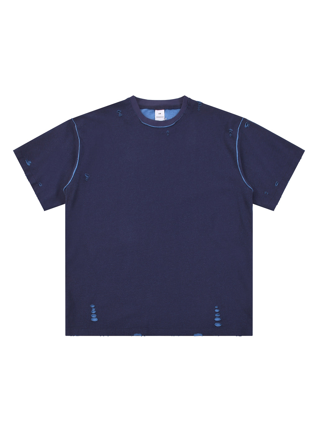 Navy Blue with Light Blue Unisex Hand-Frayed Reversible T-Shirt front view