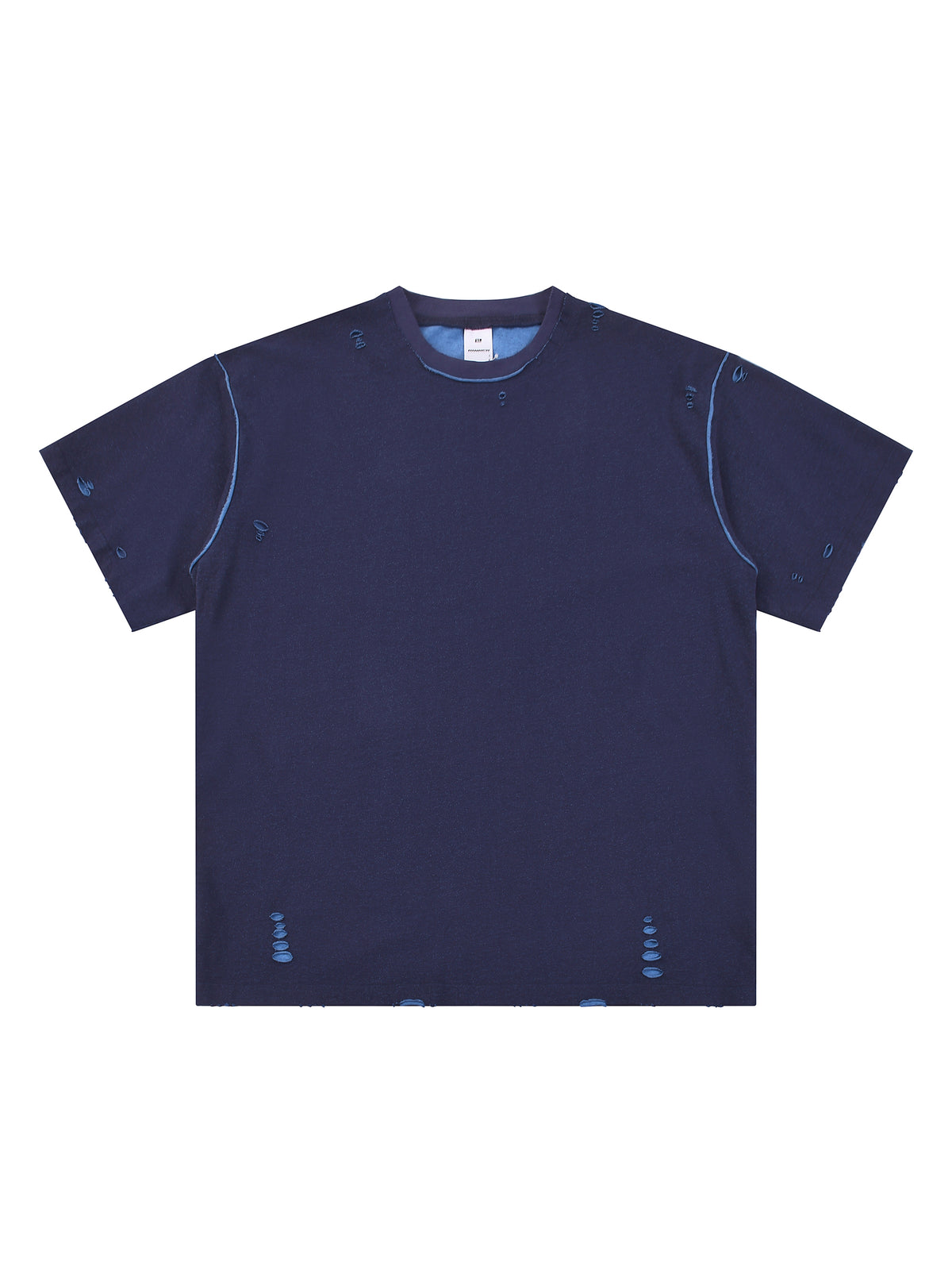 Navy Blue with Light Blue Unisex Hand-Frayed Reversible T-Shirt front view