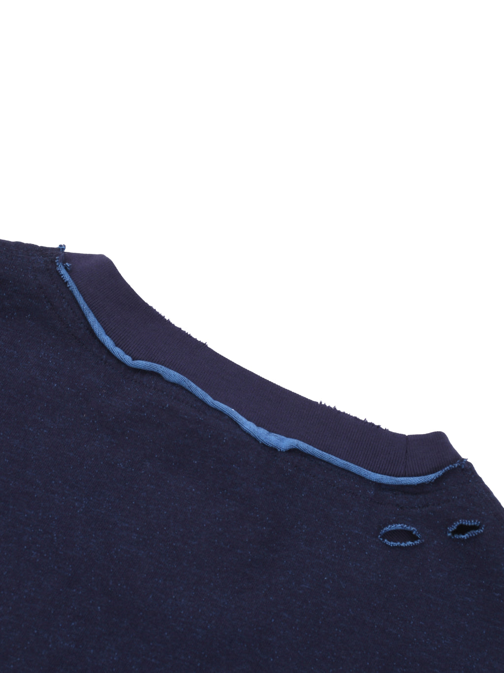 Navy Blue and Light Blue reversible T-shirt - shoulder seam and hand-frayed detail