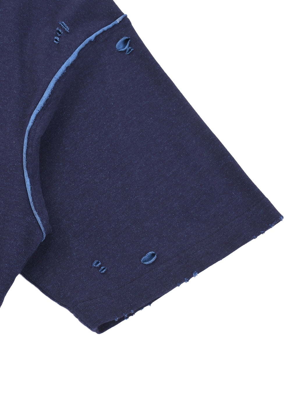 Navy Blue and Light Blue reversible T-shirt - sleeve seam and hand-frayed detail