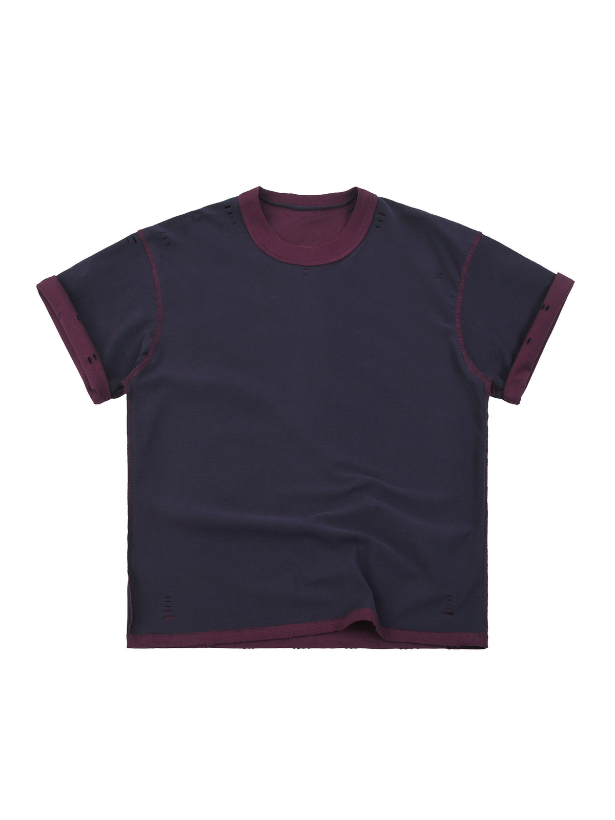 Wine Red with Dark Blue Unisex Hand-Frayed Reversible T-Shirt reversed Dark Blue view