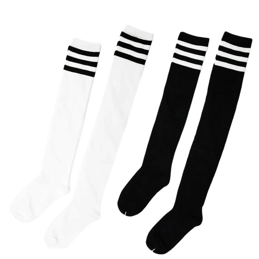Womens Striped Top Black White Cotton Knee High Socks Over the Knee Thigh High