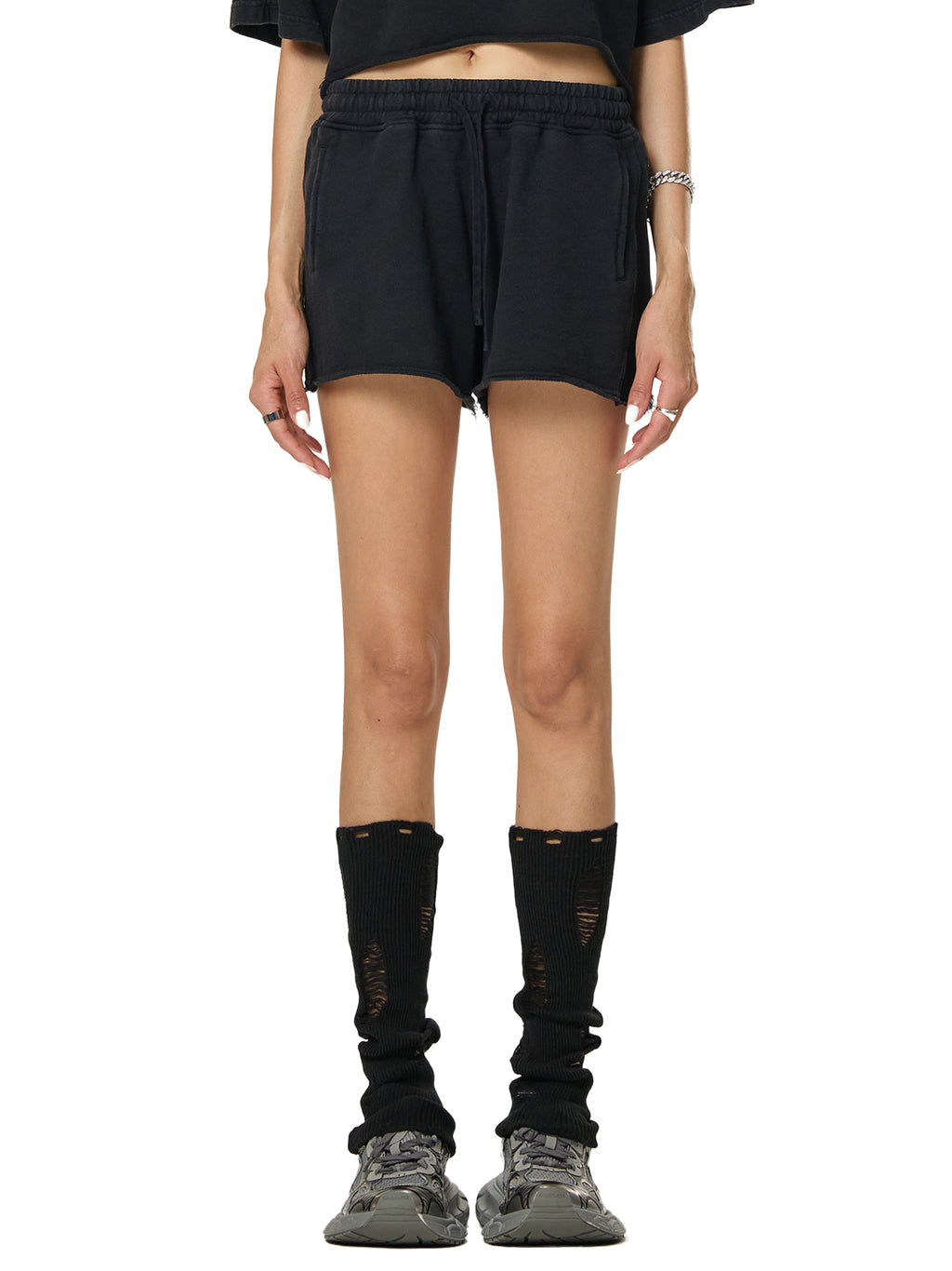 Snow Washed Raw Edge Drawstring Shorts - image 3
