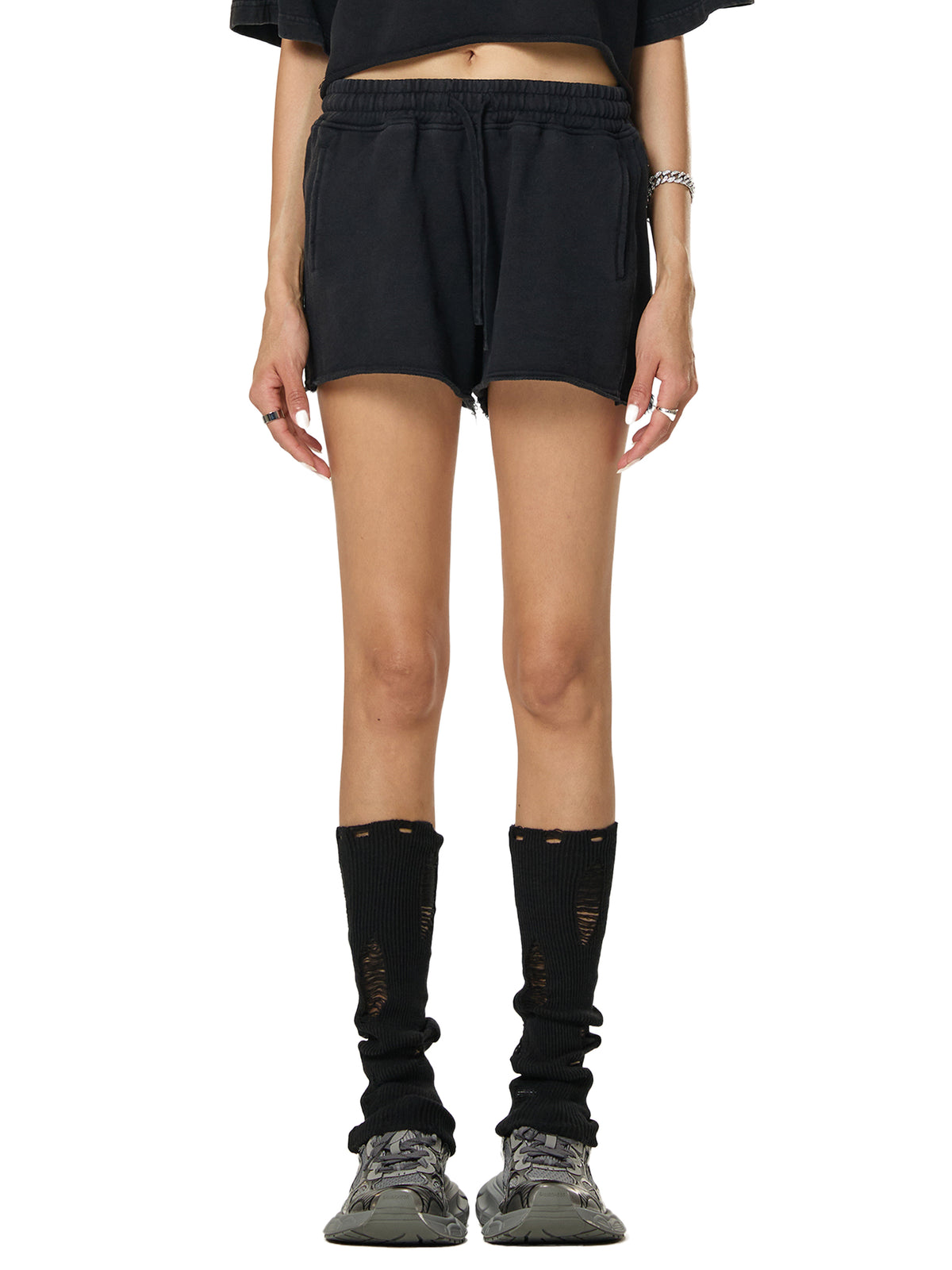 Snow Washed Raw Edge Drawstring Shorts - image 3