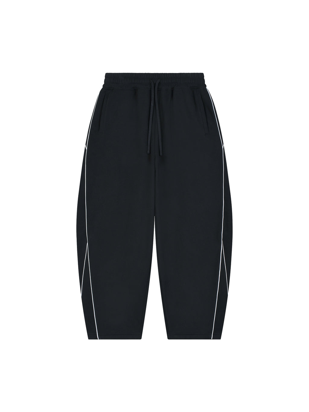 Unisex Piping Fleece Barrel Leg Sweatpants – Black front