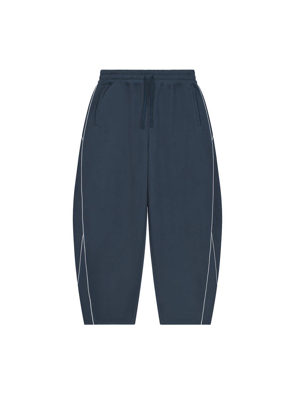Unisex Piping Fleece Barrel Leg Sweatpants – Navy Blue front