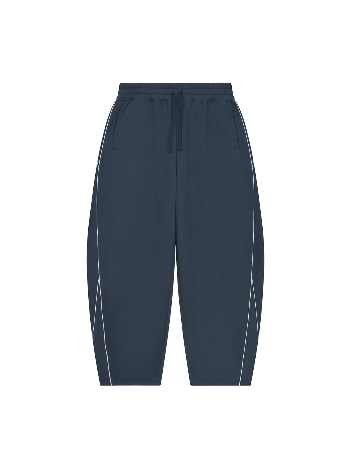 Unisex Piping Fleece Barrel Leg Sweatpants – Navy Blue front