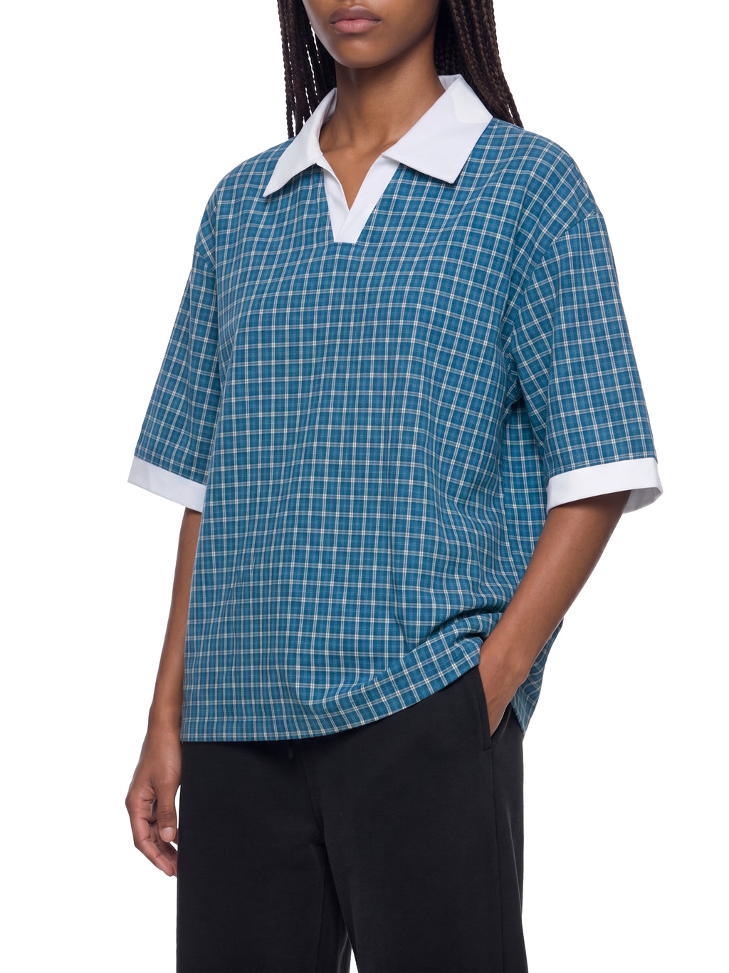 Unisex Boxy Plaid Color Block Polo Shirt gallery 12