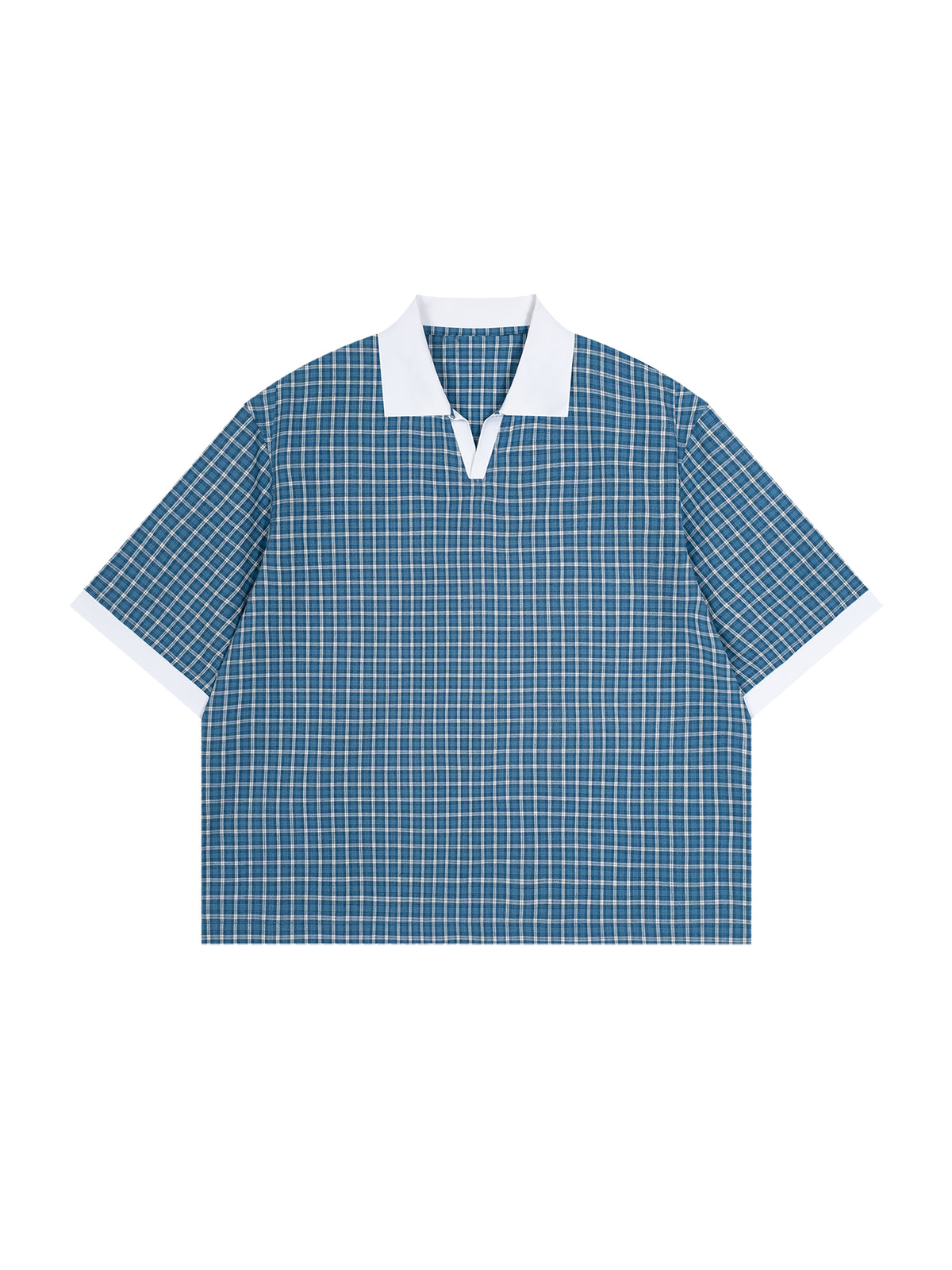 Unisex Boxy Plaid Color Block Polo Shirt gallery 19