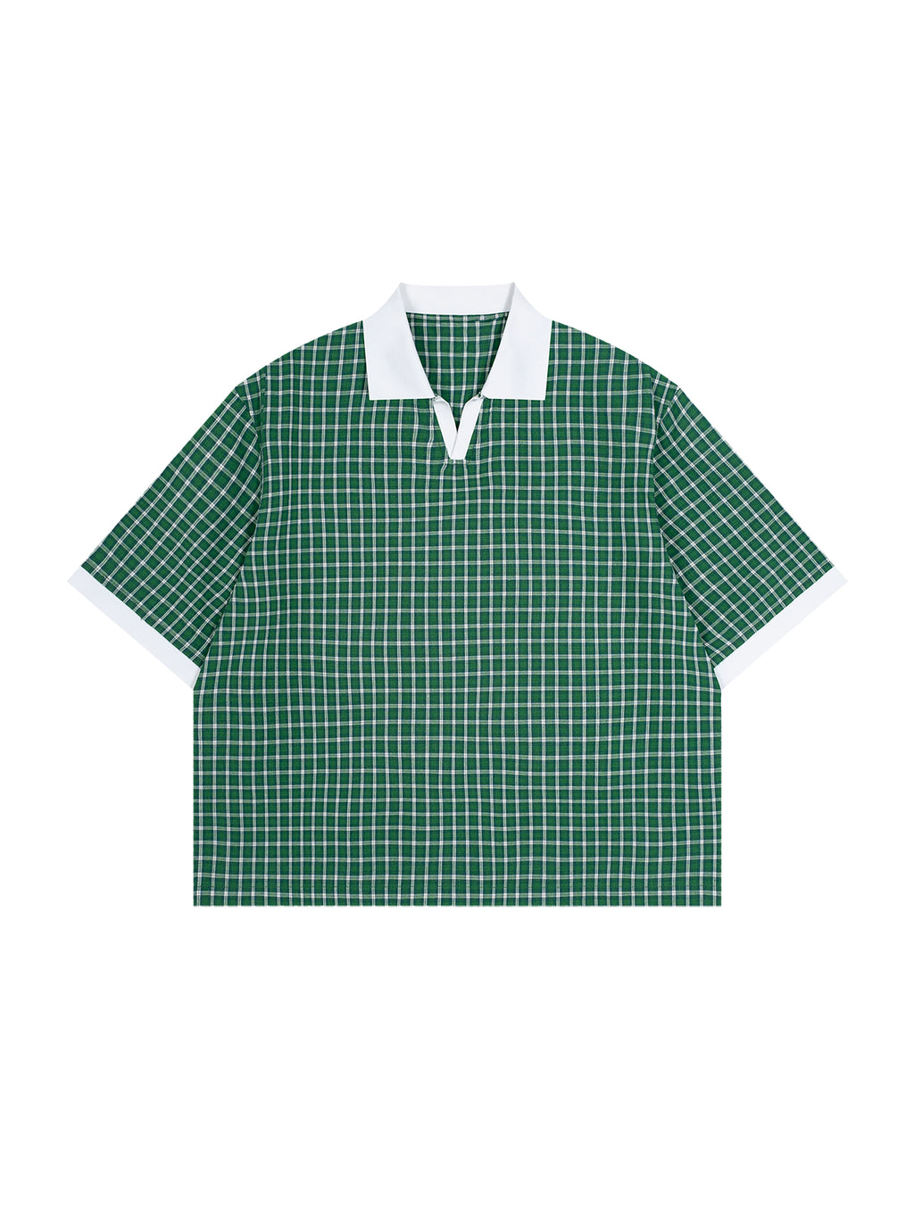 Unisex Boxy Plaid Color Block Polo Shirt gallery 21