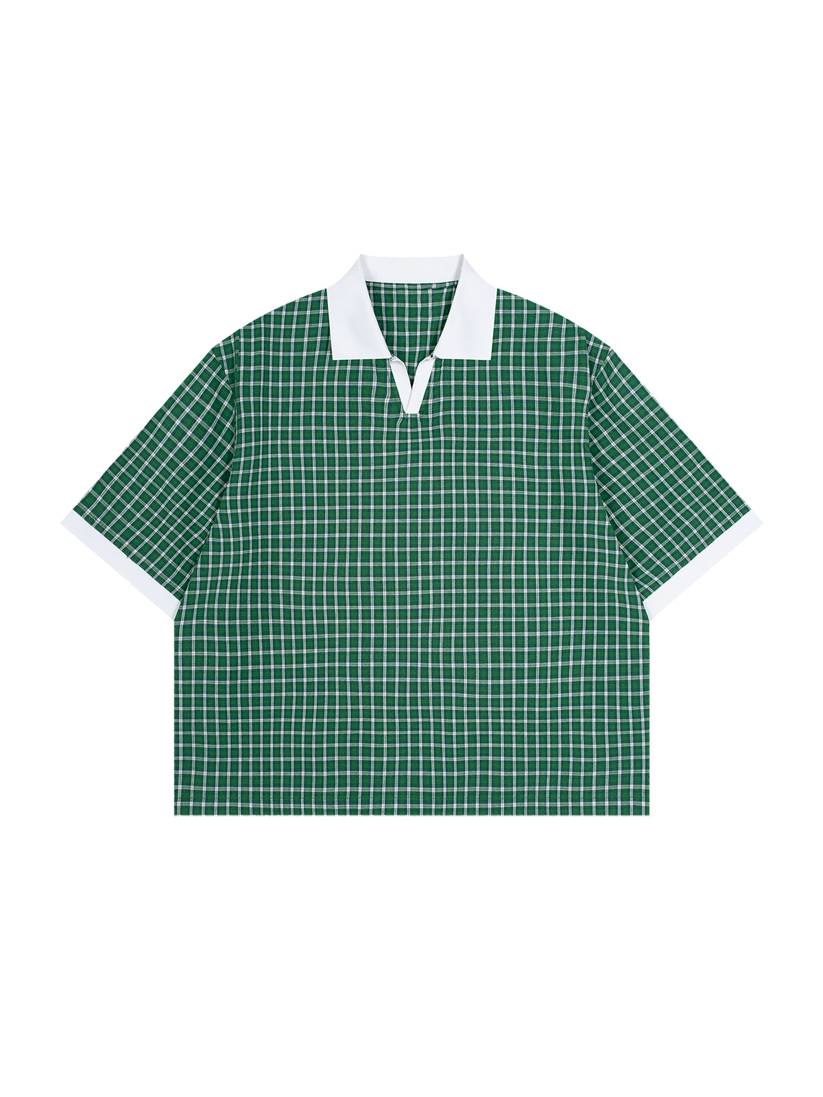 Unisex Boxy Plaid Color Block Polo Shirt gallery 21