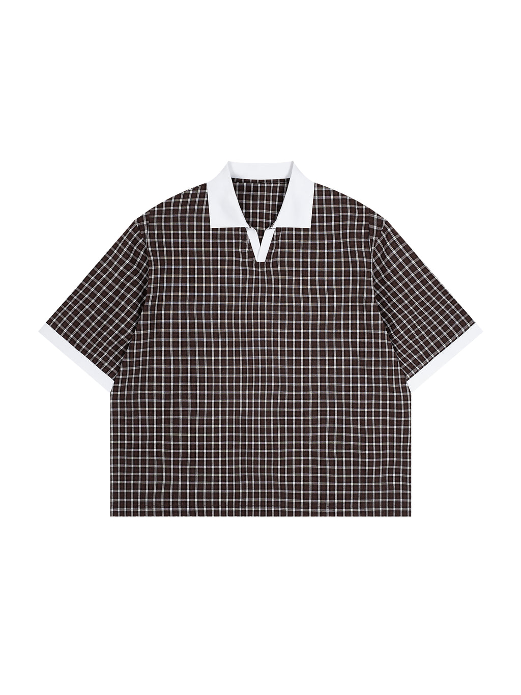 Unisex Boxy Plaid Color Block Polo Shirt gallery 23