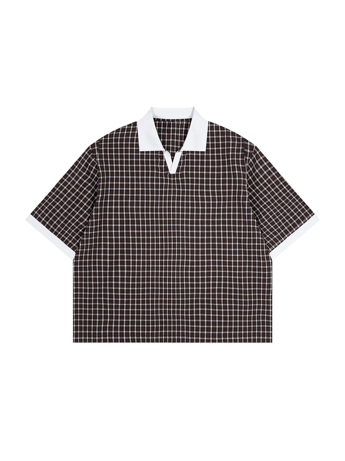 Unisex Boxy Plaid Color Block Polo Shirt gallery 23