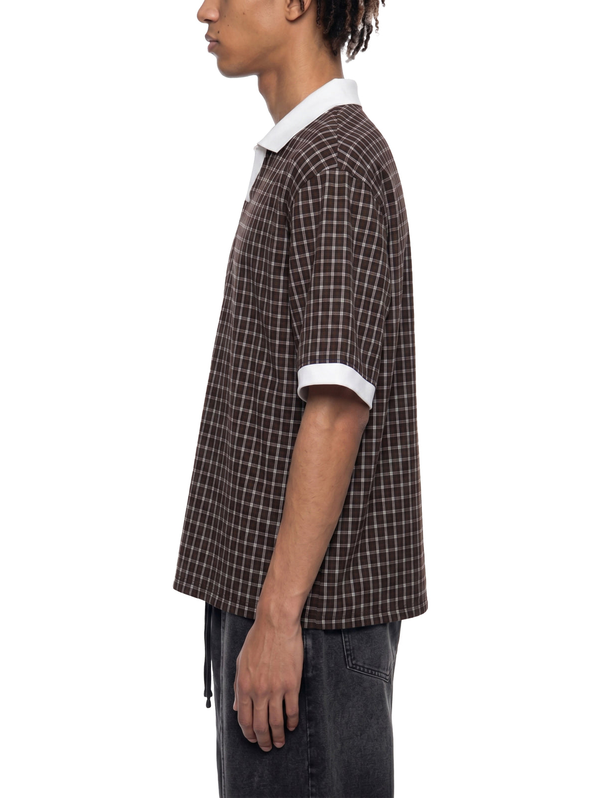 Unisex Boxy Plaid Color Block Polo Shirt gallery 4