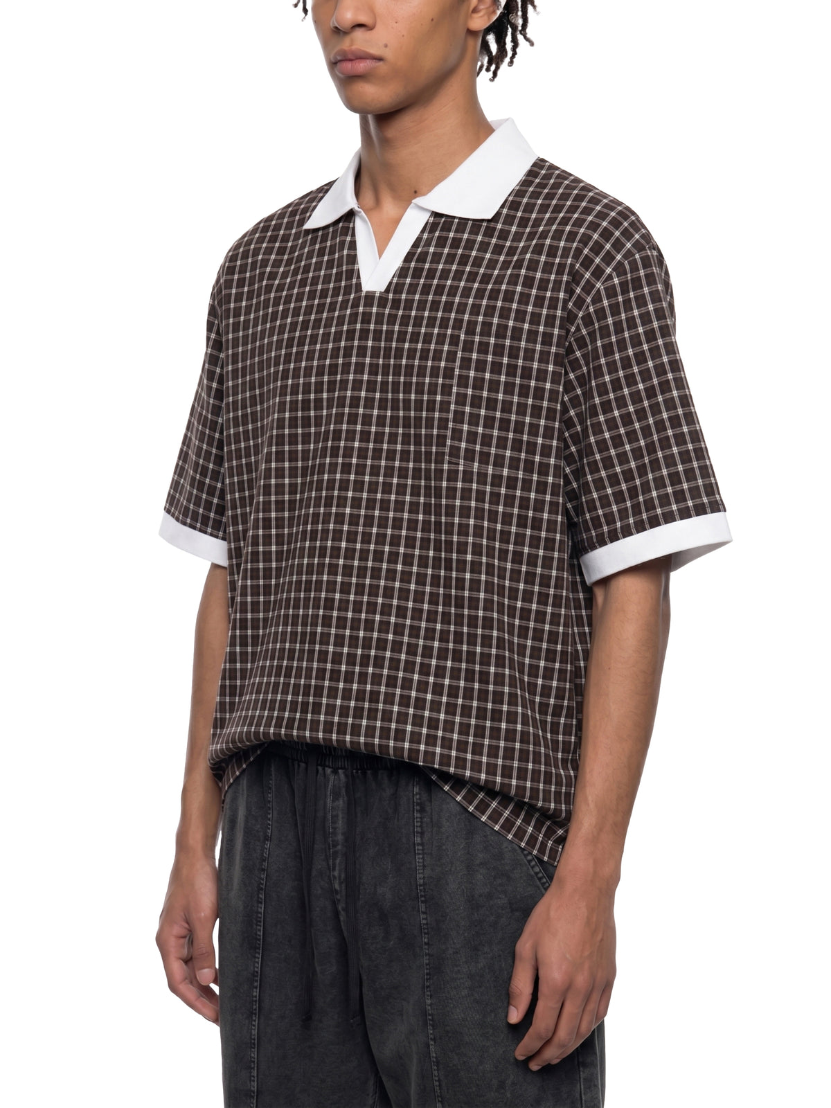 Unisex Boxy Plaid Color Block Polo Shirt gallery 7