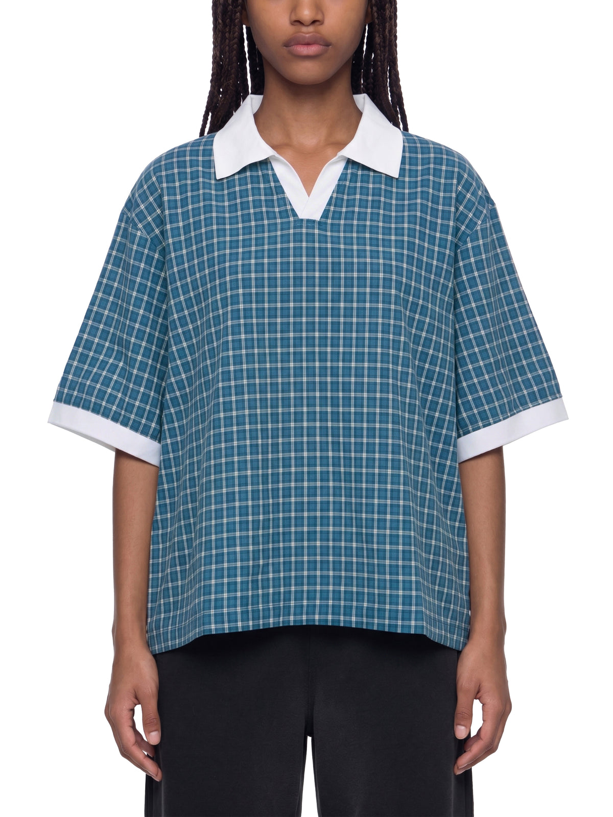 Unisex Boxy Plaid Color Block Polo Shirt gallery 8
