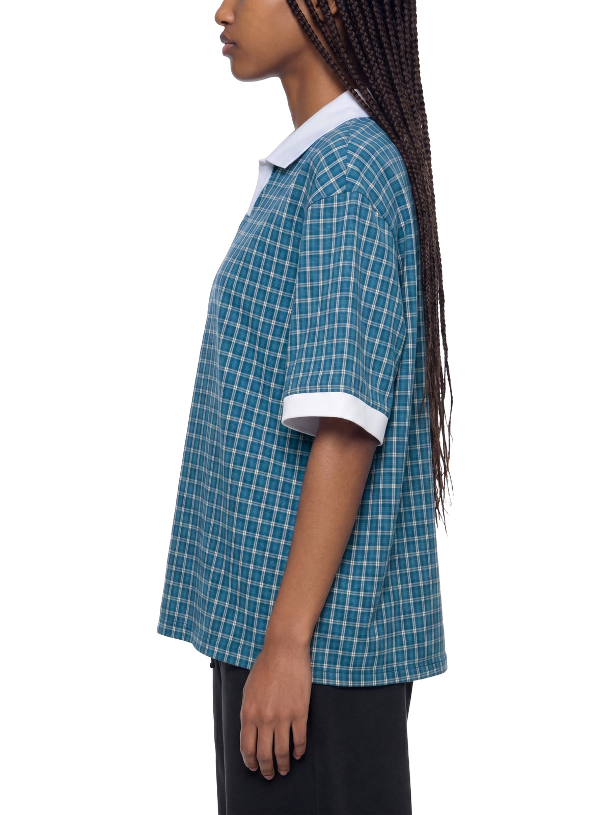 Unisex Boxy Plaid Color Block Polo Shirt gallery 9