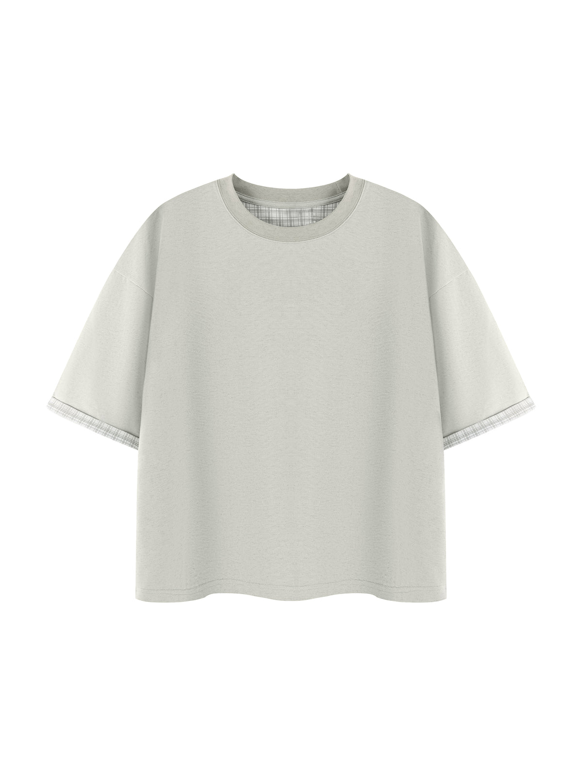 Unisex Boxy Plaid-Lined Double-Face T-Shirt gallery 1