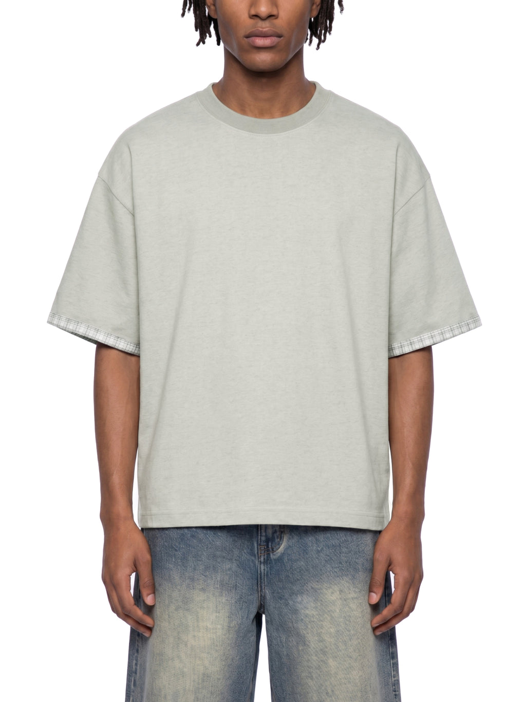 Unisex Boxy Plaid-Lined Double-Face T-Shirt gallery 3