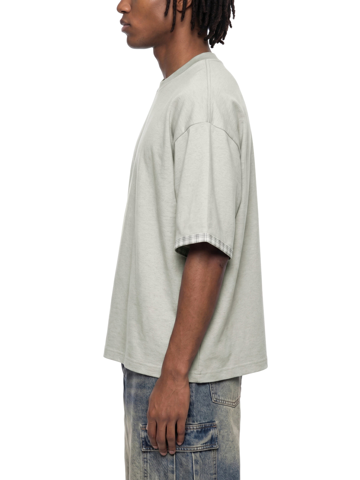 Unisex Boxy Plaid-Lined Double-Face T-Shirt gallery 4