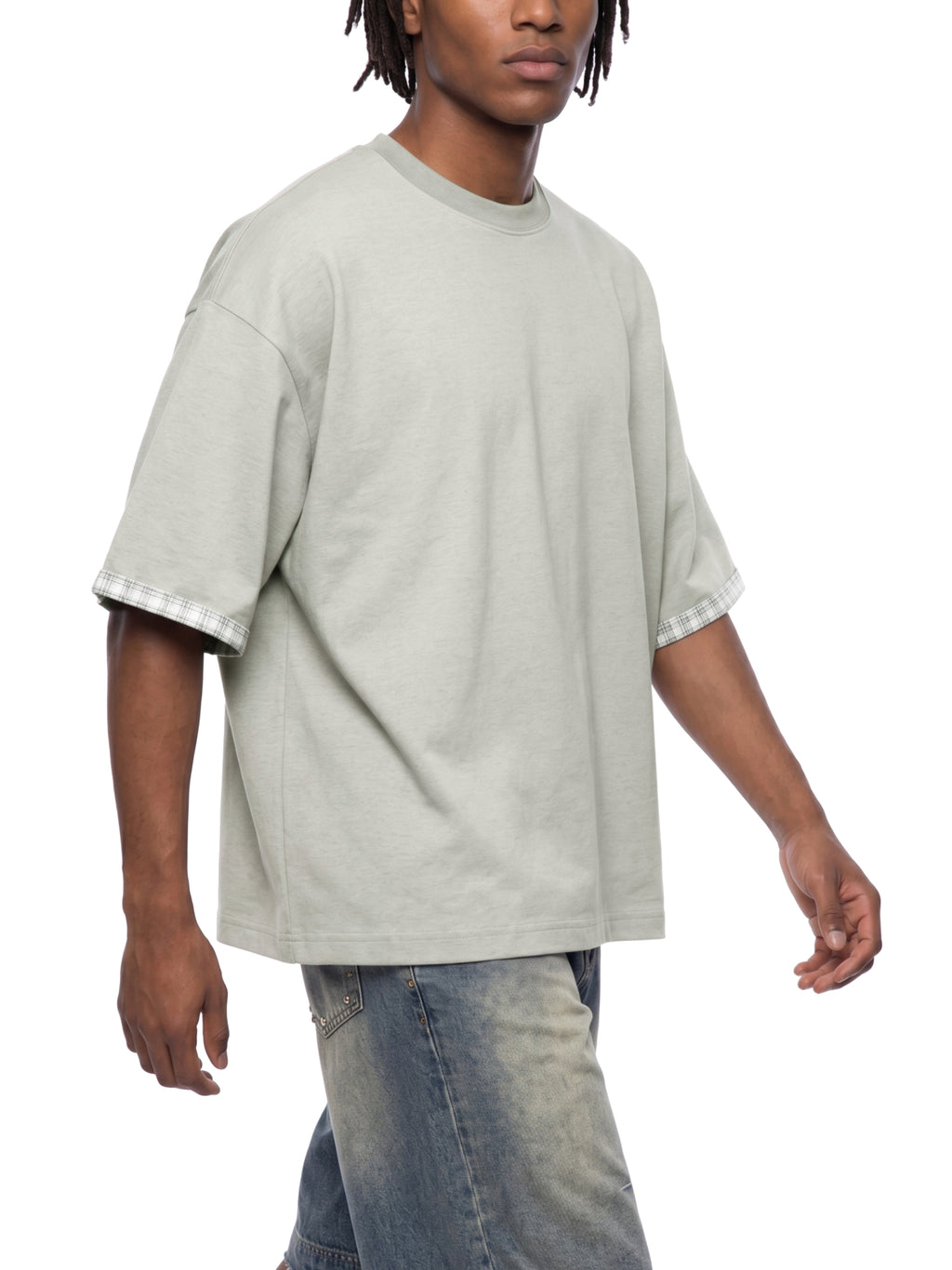 Unisex Boxy Plaid-Lined Double-Face T-Shirt gallery 6
