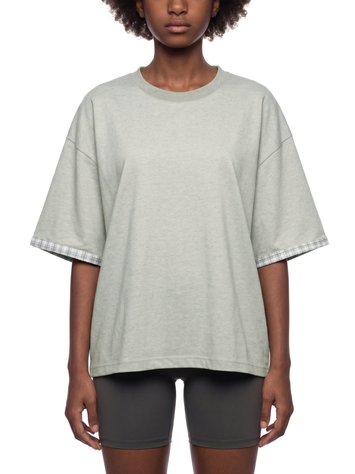 Unisex Boxy Plaid-Lined Double-Face T-Shirt gallery 8
