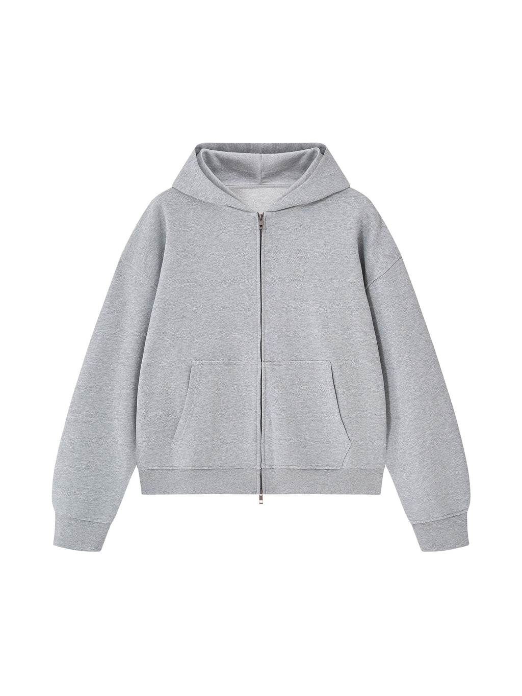 Unisex Heavyweight Full Zip Boxy Hoodie - Flower Gray front