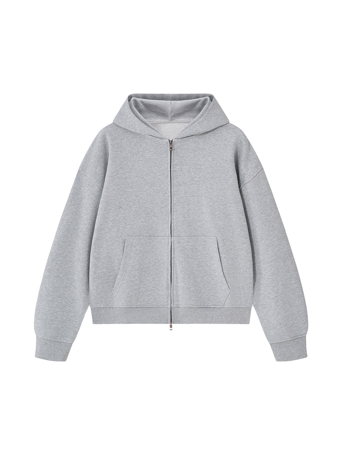Unisex Heavyweight Full Zip Boxy Hoodie - Flower Gray front