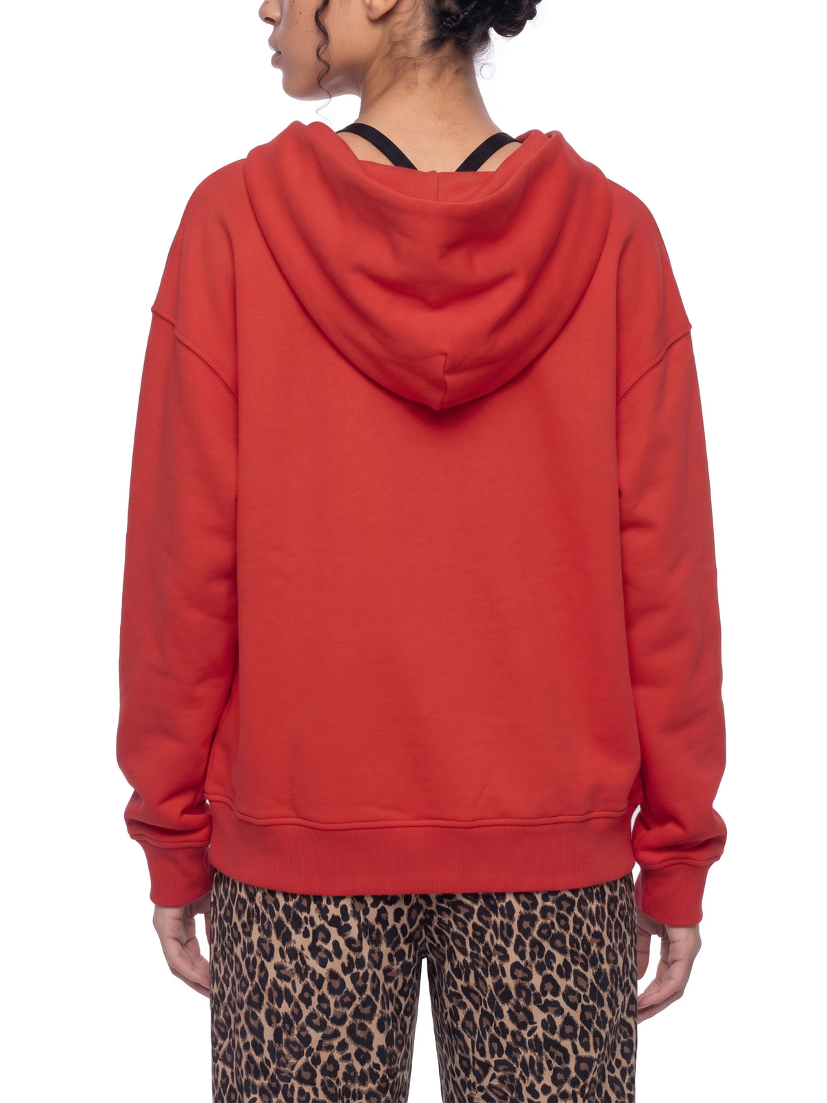 Unisex Heavyweight Full Zip Boxy Hoodie - Red female model back