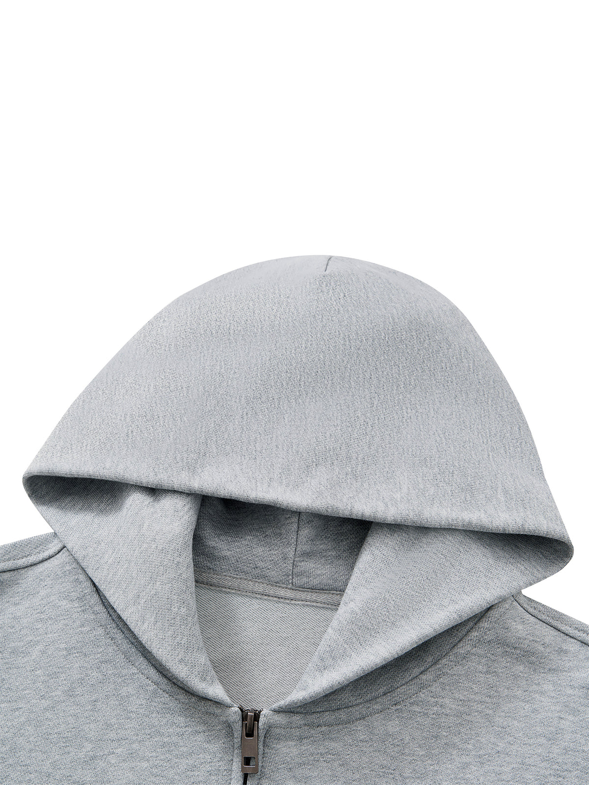 Unisex Heavyweight Full Zip Boxy Hoodie - Flower Gray hood detail