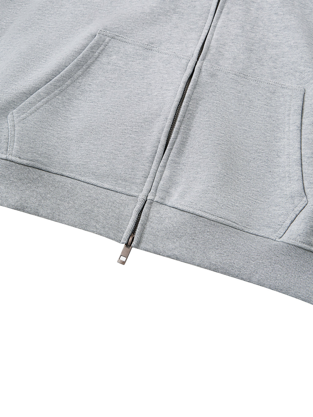 Unisex Heavyweight Full Zip Boxy Hoodie - Flower Gray zip hem detail