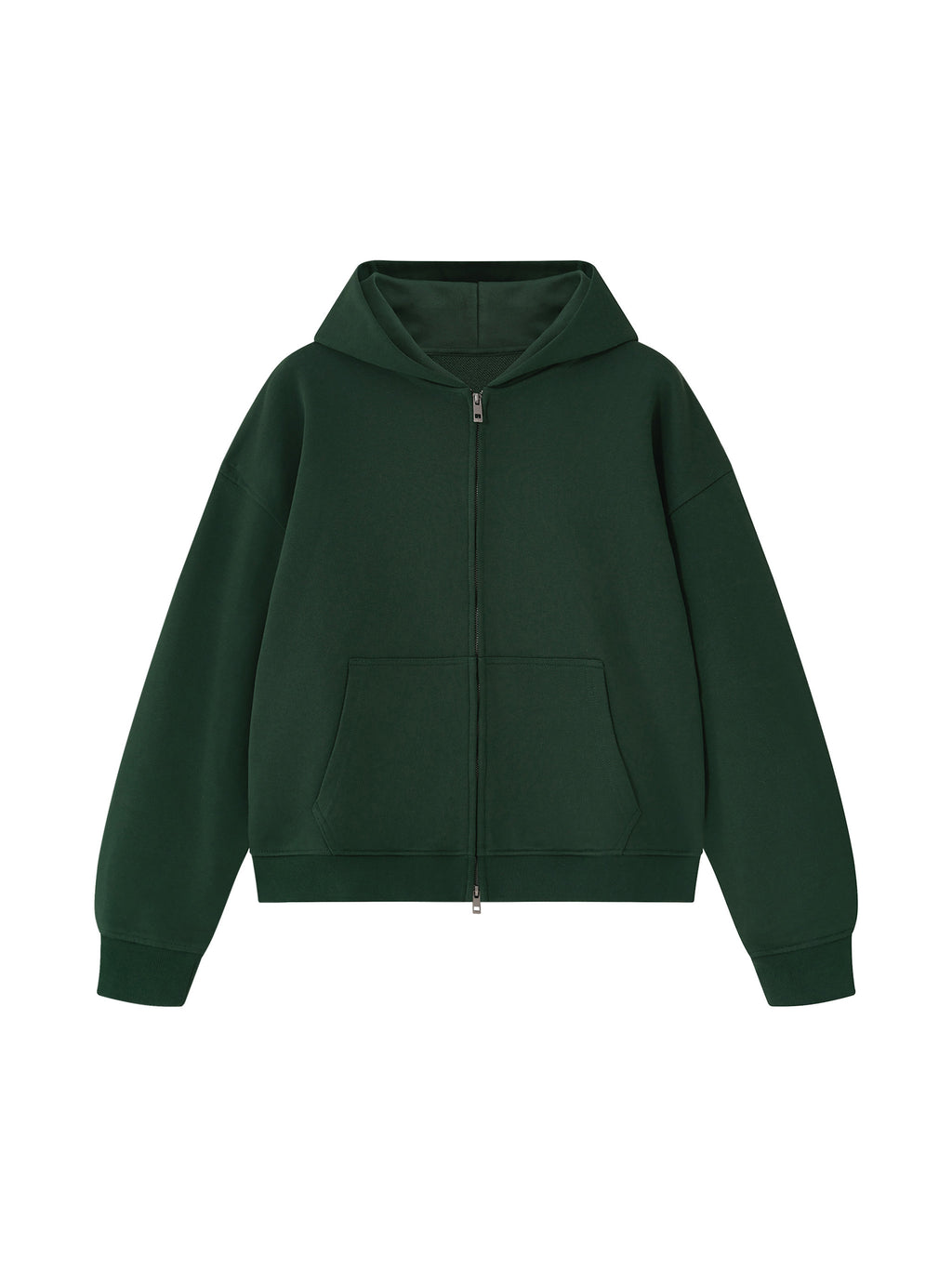 Unisex Heavyweight Full Zip Boxy Hoodie - Dark Green front