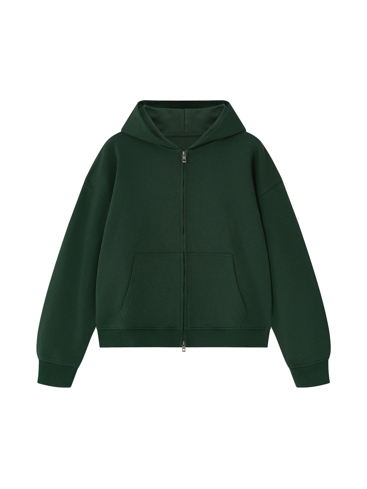 Unisex Heavyweight Full Zip Boxy Hoodie - Dark Green front