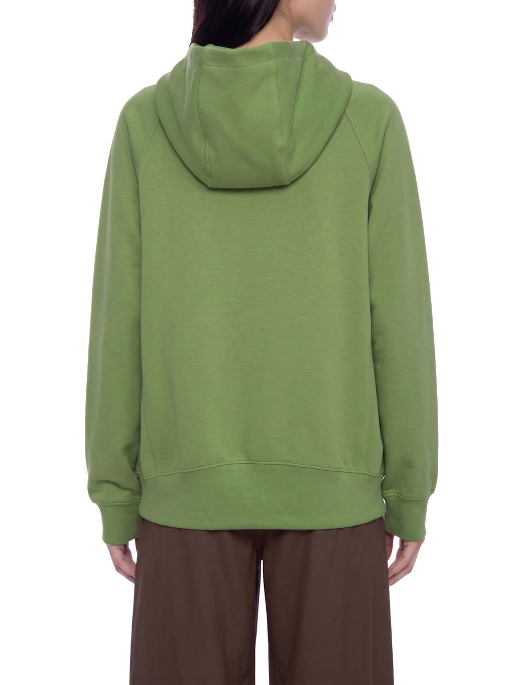 Unisex Raglan Full Zip Hoodie - Avocado Green female model back