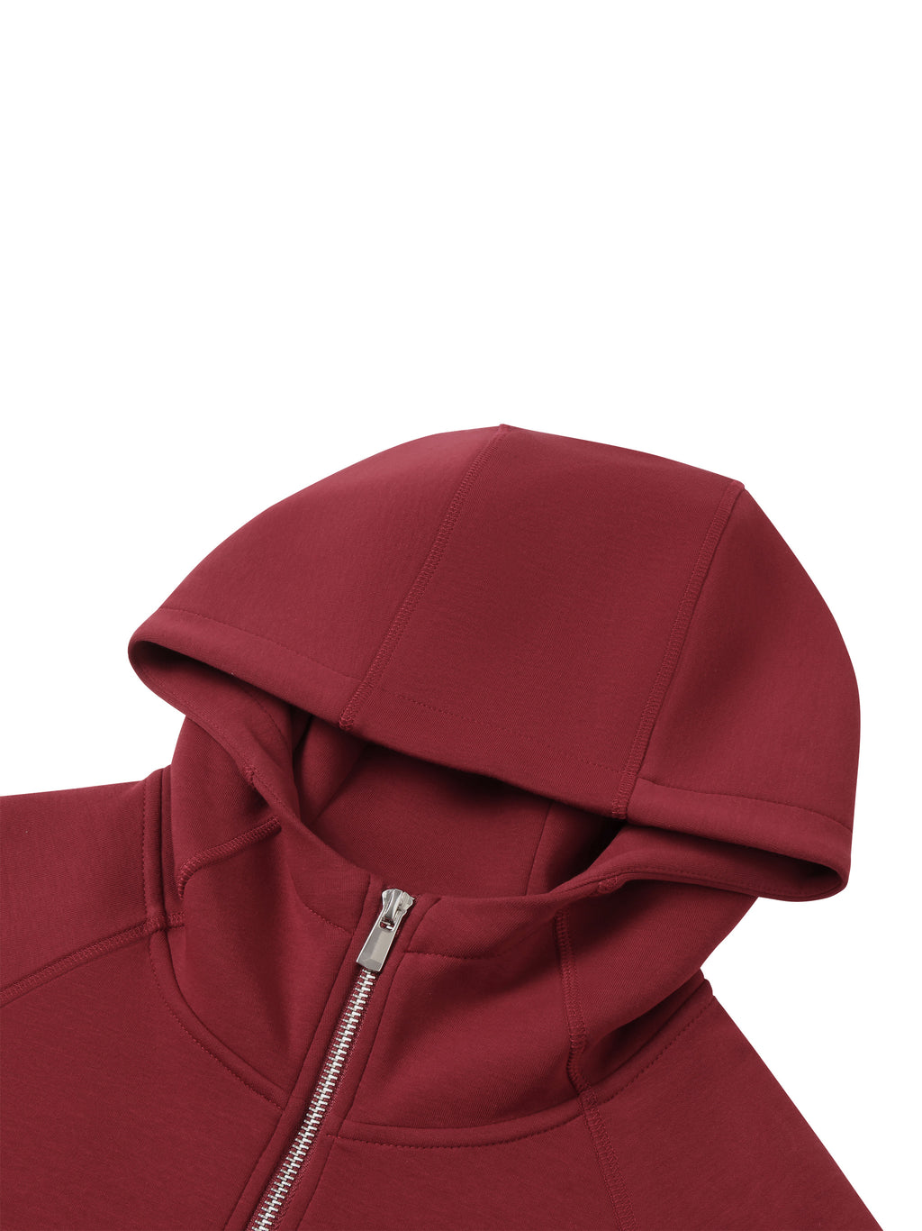 Unisex Raglan Full Zip Hoodie - Wine Red hood detail