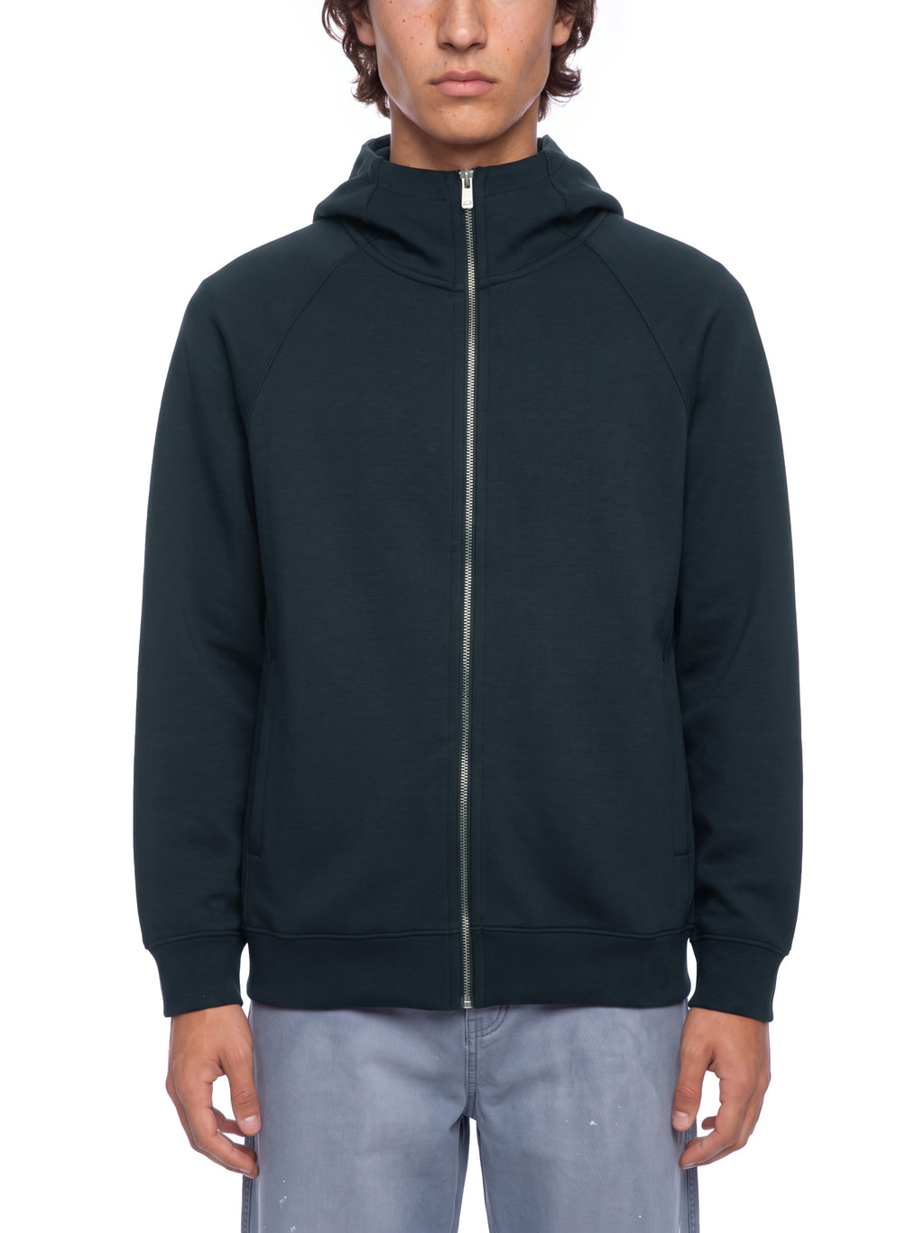 Unisex Raglan Full Zip Hoodie - Black male model front