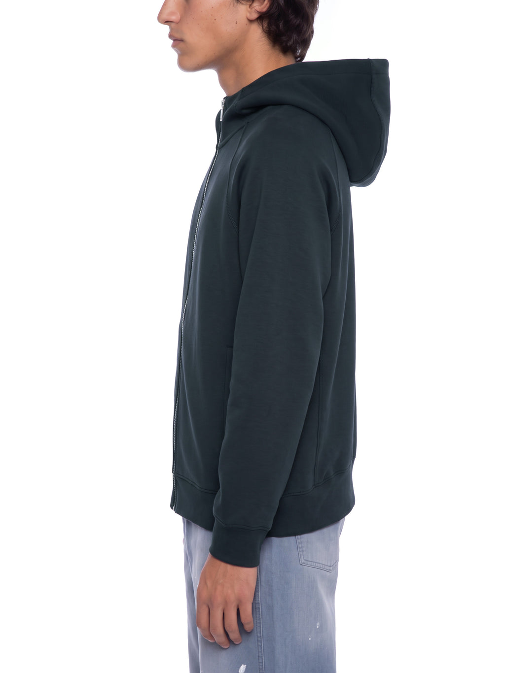 Unisex Raglan Full Zip Hoodie - Black male model side