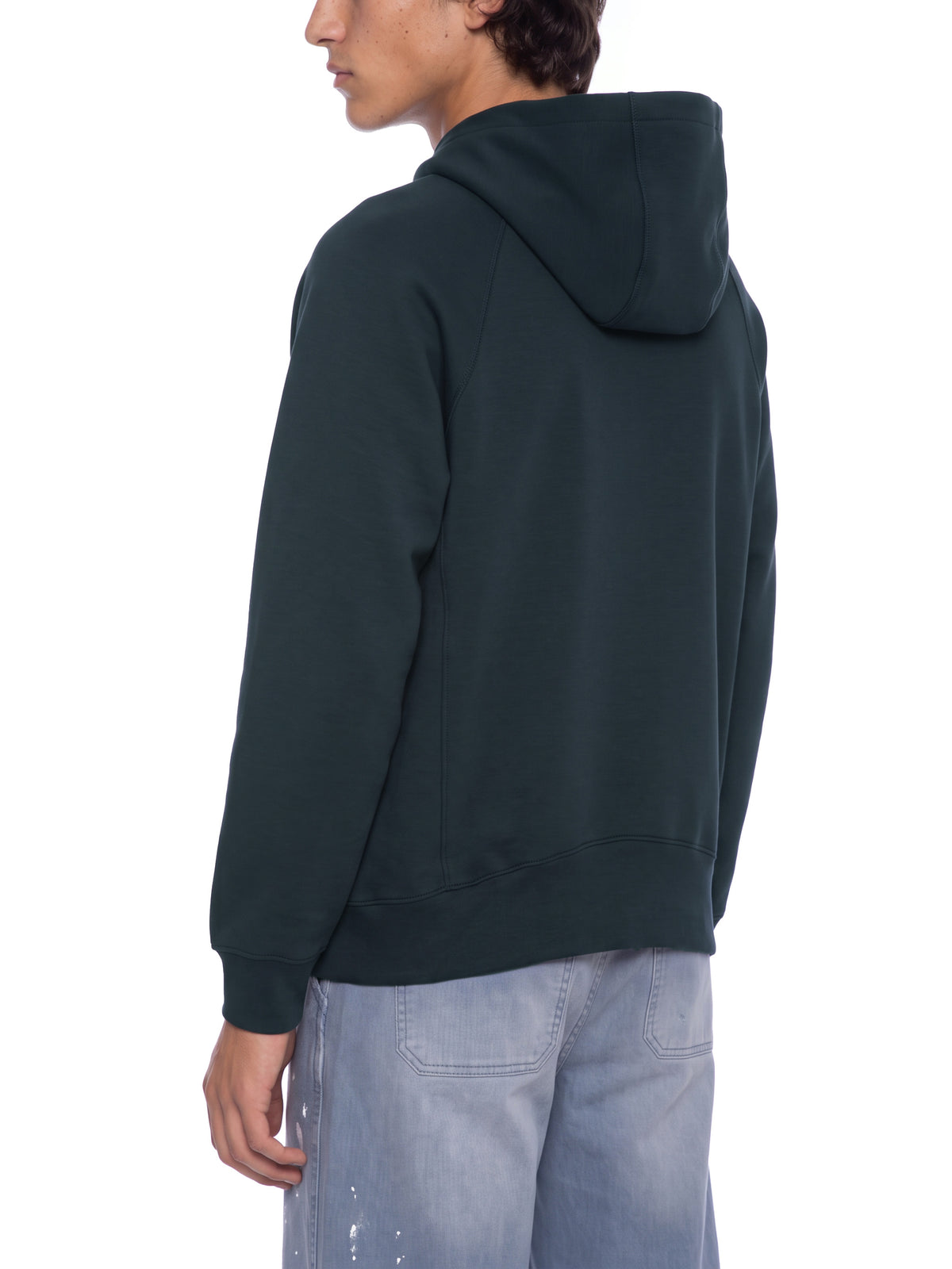 Unisex Raglan Full Zip Hoodie - Black male model back angle
