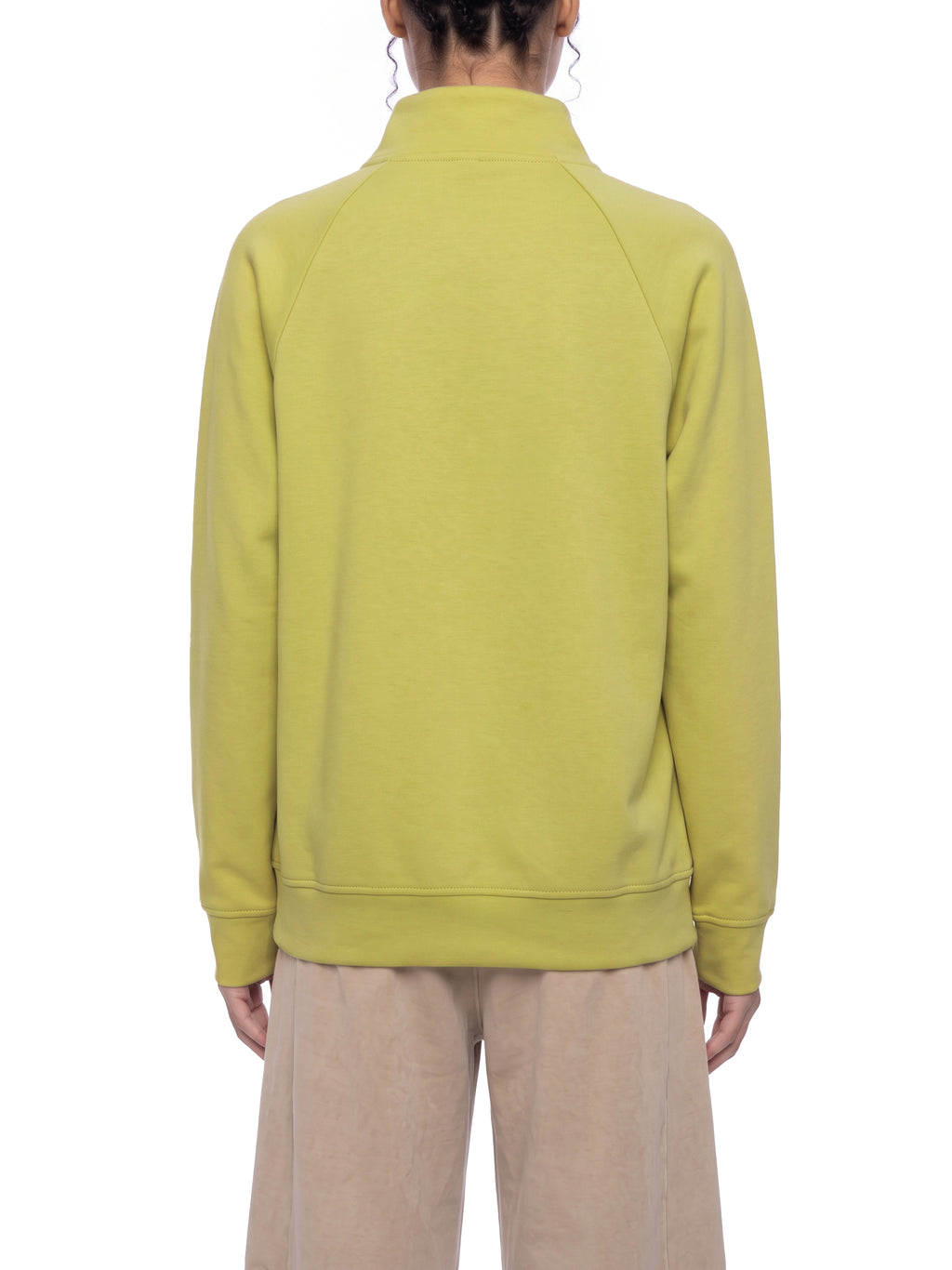 Unisex Stand Collar Jacket - Lime Yellow female model back
