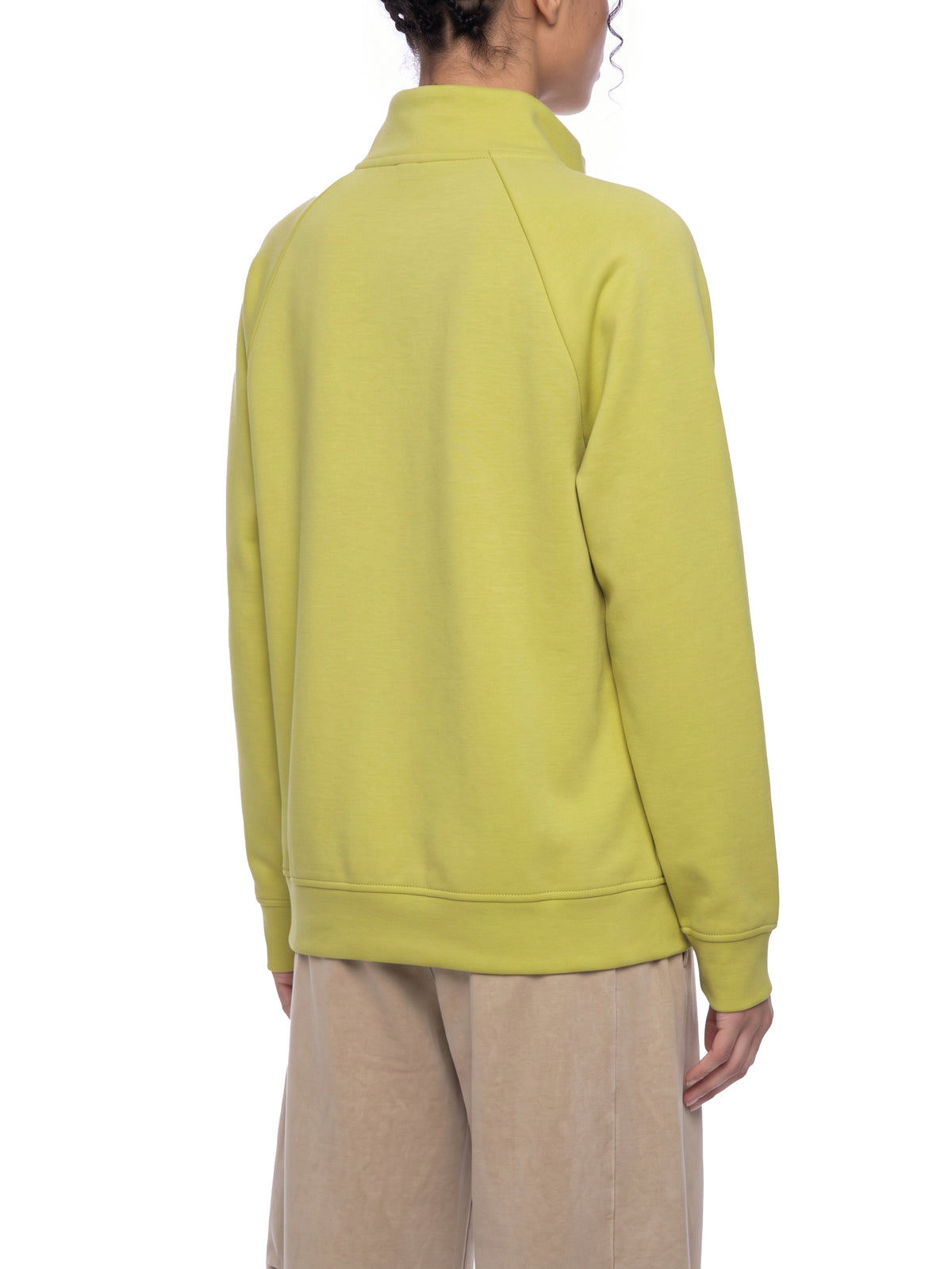 Unisex Stand Collar Jacket - Lime Yellow female model back angle