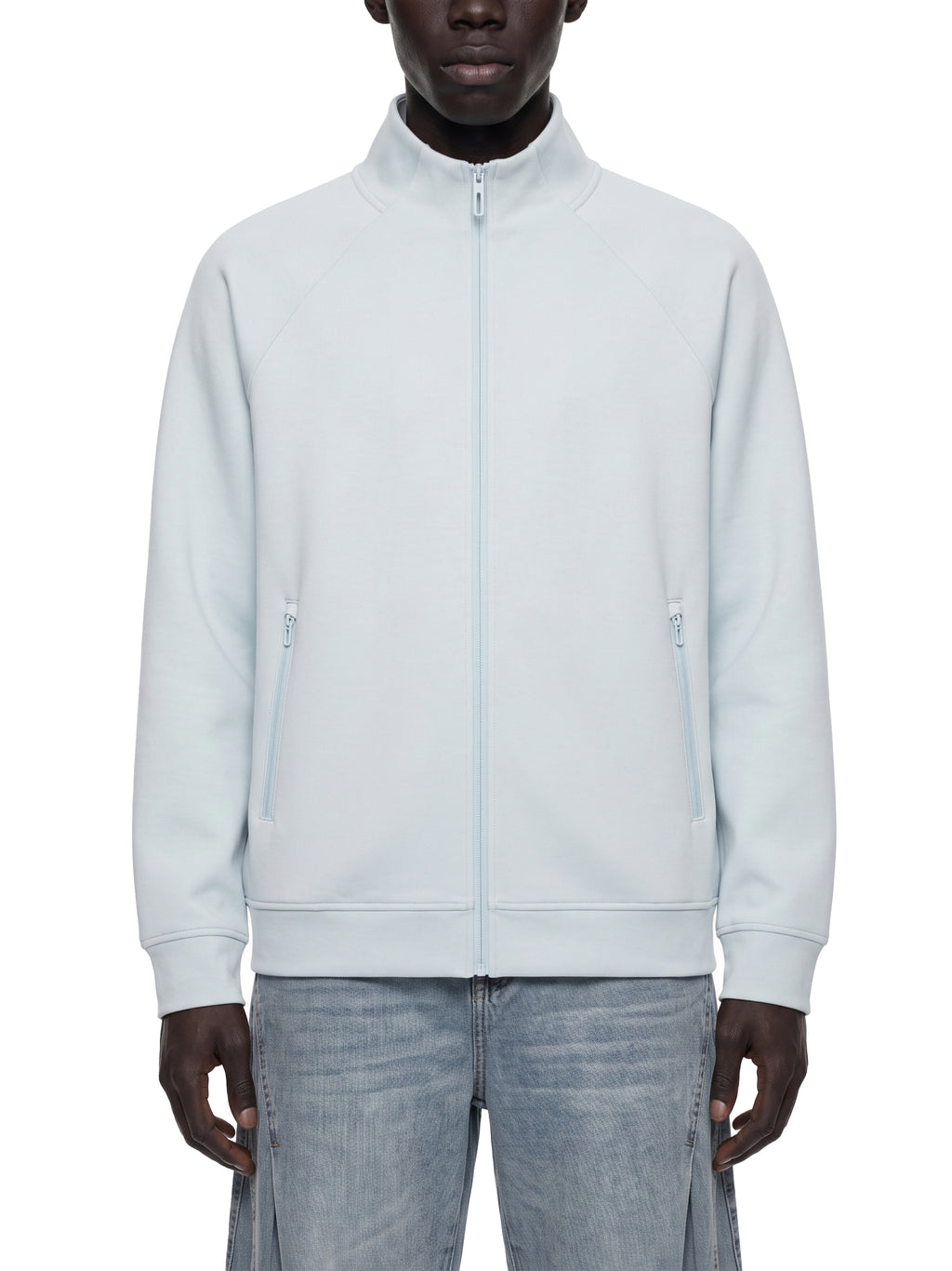 Unisex Stand Collar Jacket - Light Blue male model front