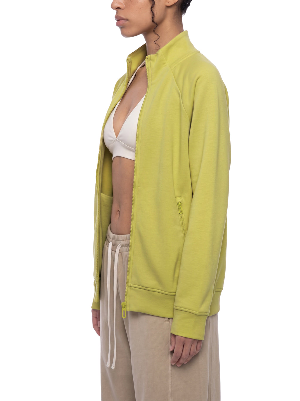 Unisex Stand Collar Jacket - Lime Yellow female model side