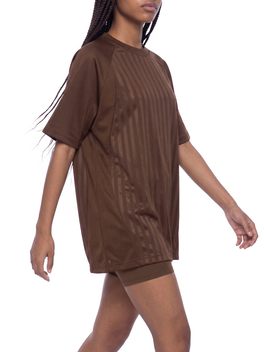Unisex Striped Soccer Jersey coffee model three-quarter view