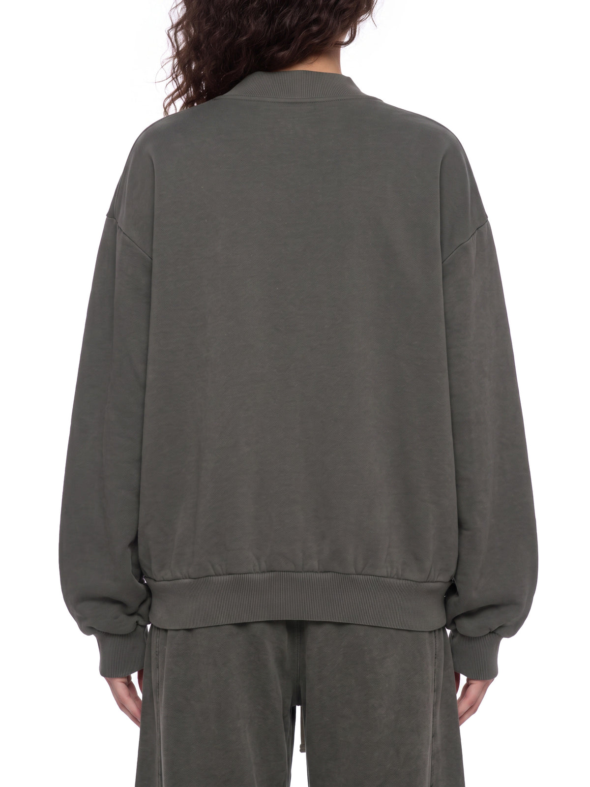 Unisex Vintage Wash Quarter-Zip Sweatshirt flower gray model back view