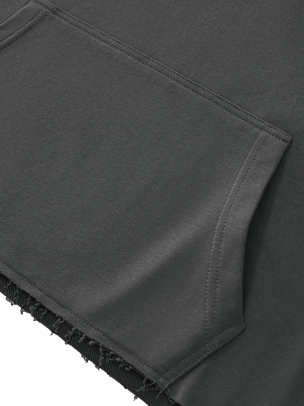 Unisex Vintage Wash Raw Edge Boxy Hoodie raw edge pocket detail