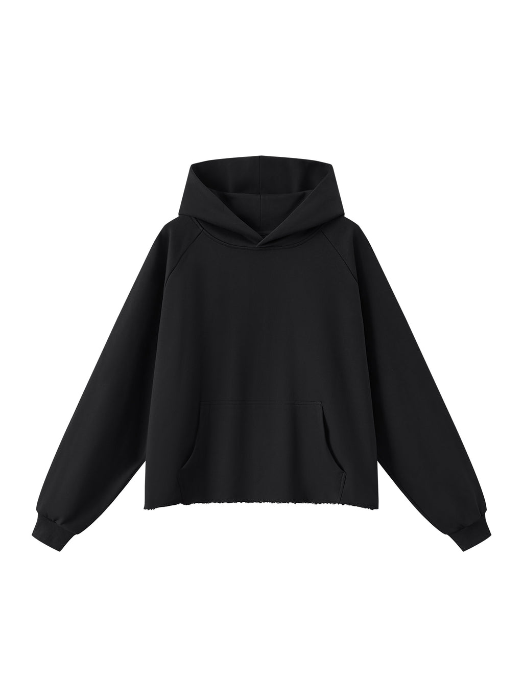 Unisex Vintage Wash Raw Edge Boxy Hoodie black front view